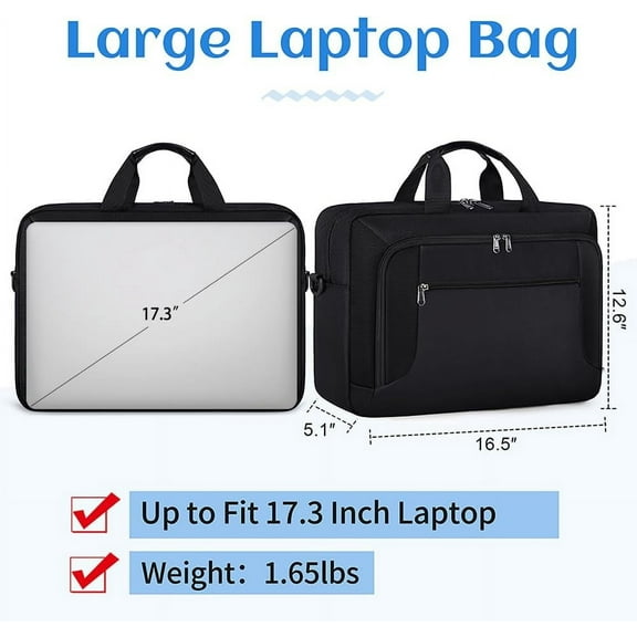 17.3 Inch Waterproof Laptop Bag with Padded Shoulder Strap for Men and Women - Business Computer Briefcase