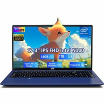 17.3" IPS FHD Student Laptop 16GB RAM 1TB SSD, Intel Pentium 4 Cores N100(Beat i3-1115G4, Up to 3.4GHz) Computer with 65W Type-C Fingerprint Backlit Keyboard Wi-Fi 6 BT5.2
