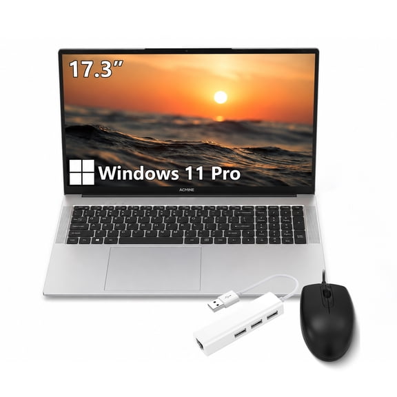 17.3" Laptop PC, Intel N150, 16GB RAM, 512GB SSD, Windows 11 Pro, with Mouse & USB HUB Bundle