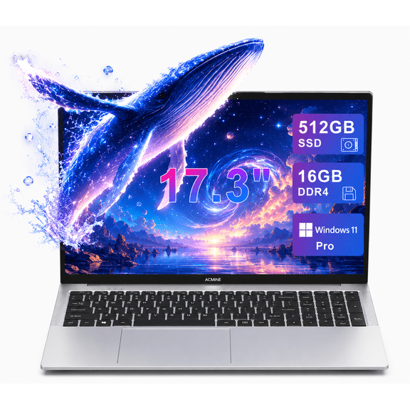 17.3" Laptop PC, Intel N150, 16GB RAM, 512GB SSD, Windows 11 Pro, with Mouse & USB HUB Bundle