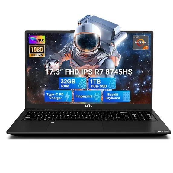 17.3" Light Gaming Laptop, 8 Cores AMD Ryzen 7 8745HS 32GB DDR5 RAM 1TB SSD (Beat R9 6900HX, up to 4.9GHz) Radeon 780M Graphics IPS FHD Computer with 100W Type-C Backlit Keyboard, Fingerprint, Black