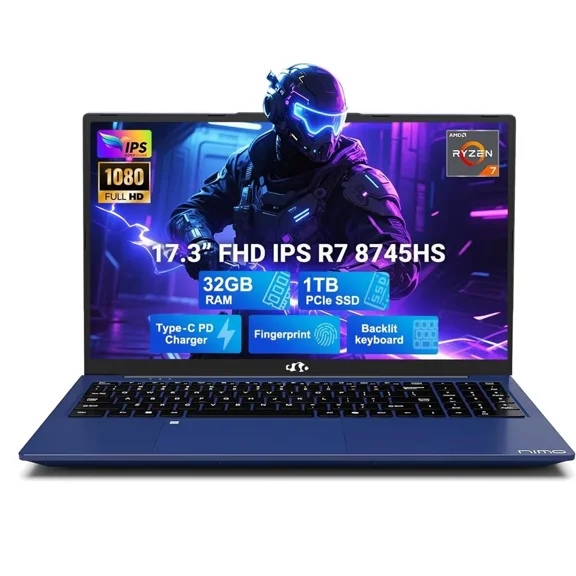 17.3" Light Gaming Laptop, 8 Cores AMD Ryzen 7 8745HS 32GB DDR5 RAM 1TB SSD (Beat R9 6900HX, up to 4.9GHz) Radeon 780M Graphics IPS FHD Computer with 100W Type-C Backlit Keyboard, Fingerprint, Blue
