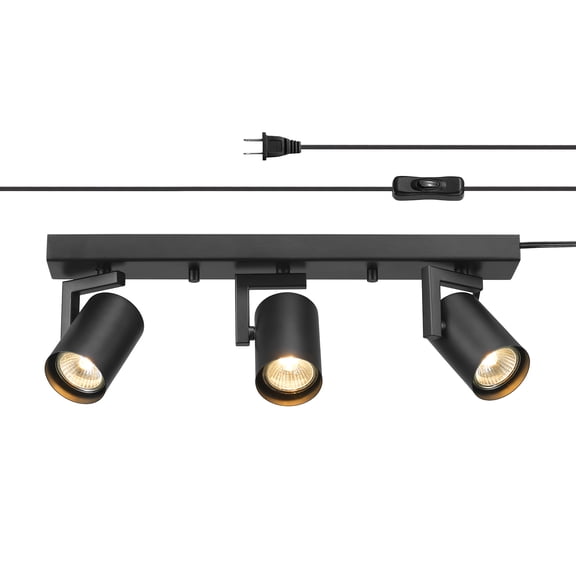 17" 3-Light Plug-In Track Lighting, Matte Black, 15 Foot Cord, In-Line On/Off Rocker Switch, Pivoting Track Heads, Ceiling Light, Home Improvement
