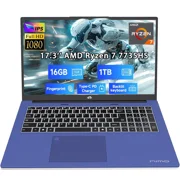 17.3 New Business Laptop, AMD Ryzen 7 7735HS (8C/16T), 16GB RAM 1TB NVMe SSD, Radeon 680M for Light Gaming, PD 100W Type-C WiFi-6E BT5.2 Fingerprint Unlock Backlit Keyboard for Working & Student