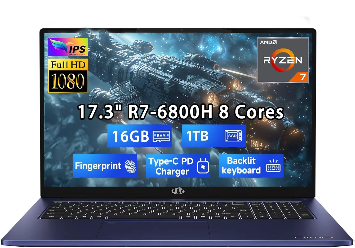 17 3 New Gaming Laptop Computer AMD Ryzen 7 6800H 8 Core Up To 4 7GHz 