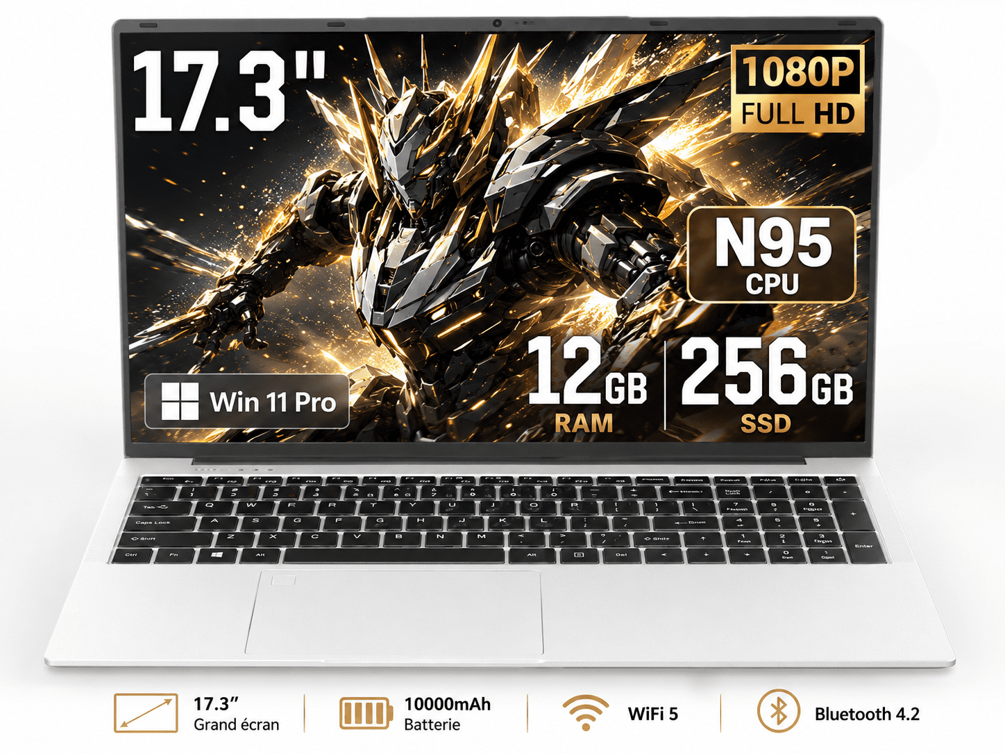 17.3" Laptop Computer, Intel N95, 12GB RAM, 256GB SSD, 10000mAh Battery, Large Screen Notebook for Student, Business & Home Use