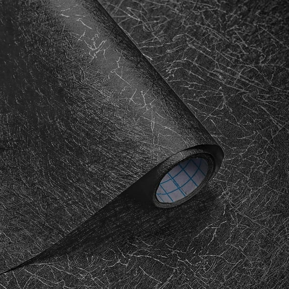 17.3"X393.7" Black Silk Wallpaper Peel and Stick Black Textured Embossed Self Adhesive Contact Paper Removable Thicken Wallpaper for Living Room Cabinet Kitchen Decoration Vinyl Roll