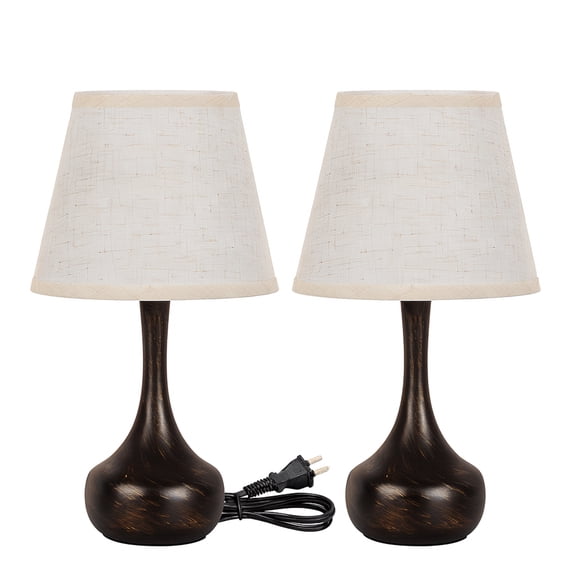 17.3 in. Antique Bronze Table Lamp with Gray Linen Shade and Touch Control (Set of 2)