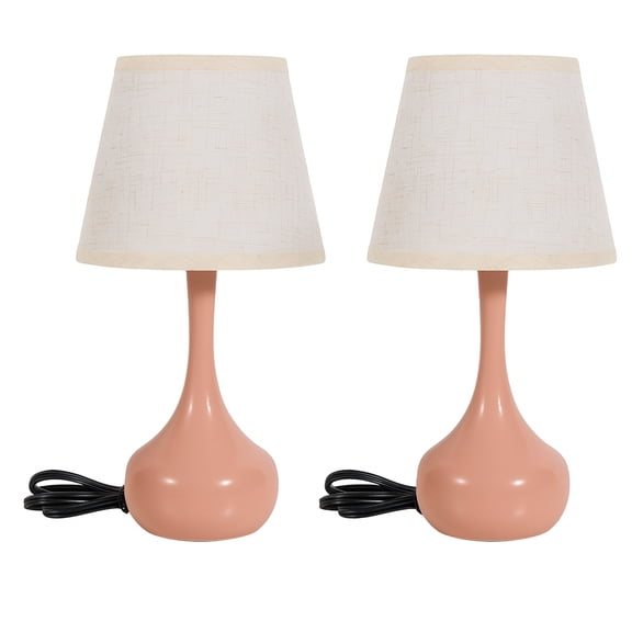 17.3 in. Pink Table Lamp with Gray Linen Shade and Touch Control (Set of 2)