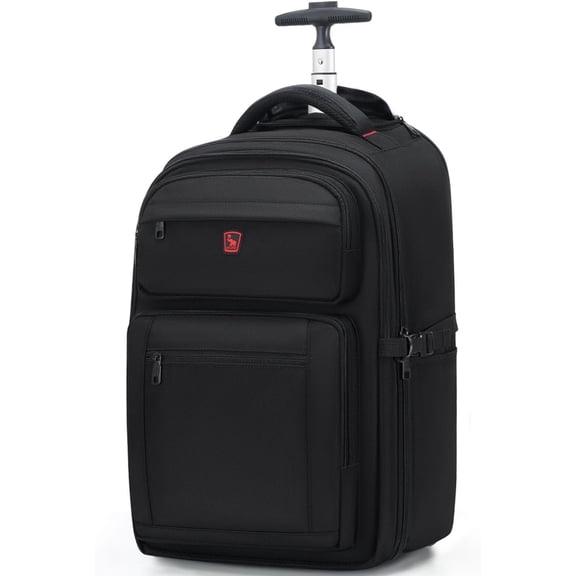 Rolling Backpack with Wheels, 17.3 inch Laptop Wheeled Backpack for Adults, Travel Carry Luggage Business Roller Bag Work Men Women Black
