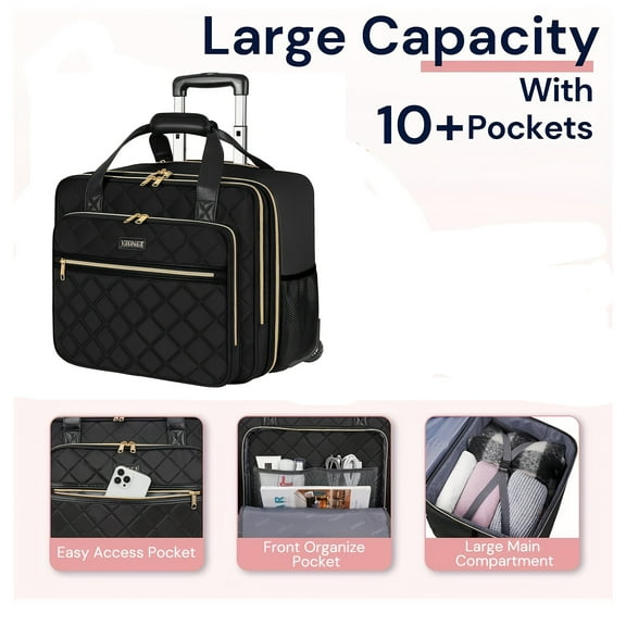 17.3-inch Rolling Laptop Bag Women, Rolling Briefcase For Women, Laptop Bag With Wheels, Rolling Computer Bag, Laptop Case For Work Travel College Business, Perfect Valentine'S Day Gift