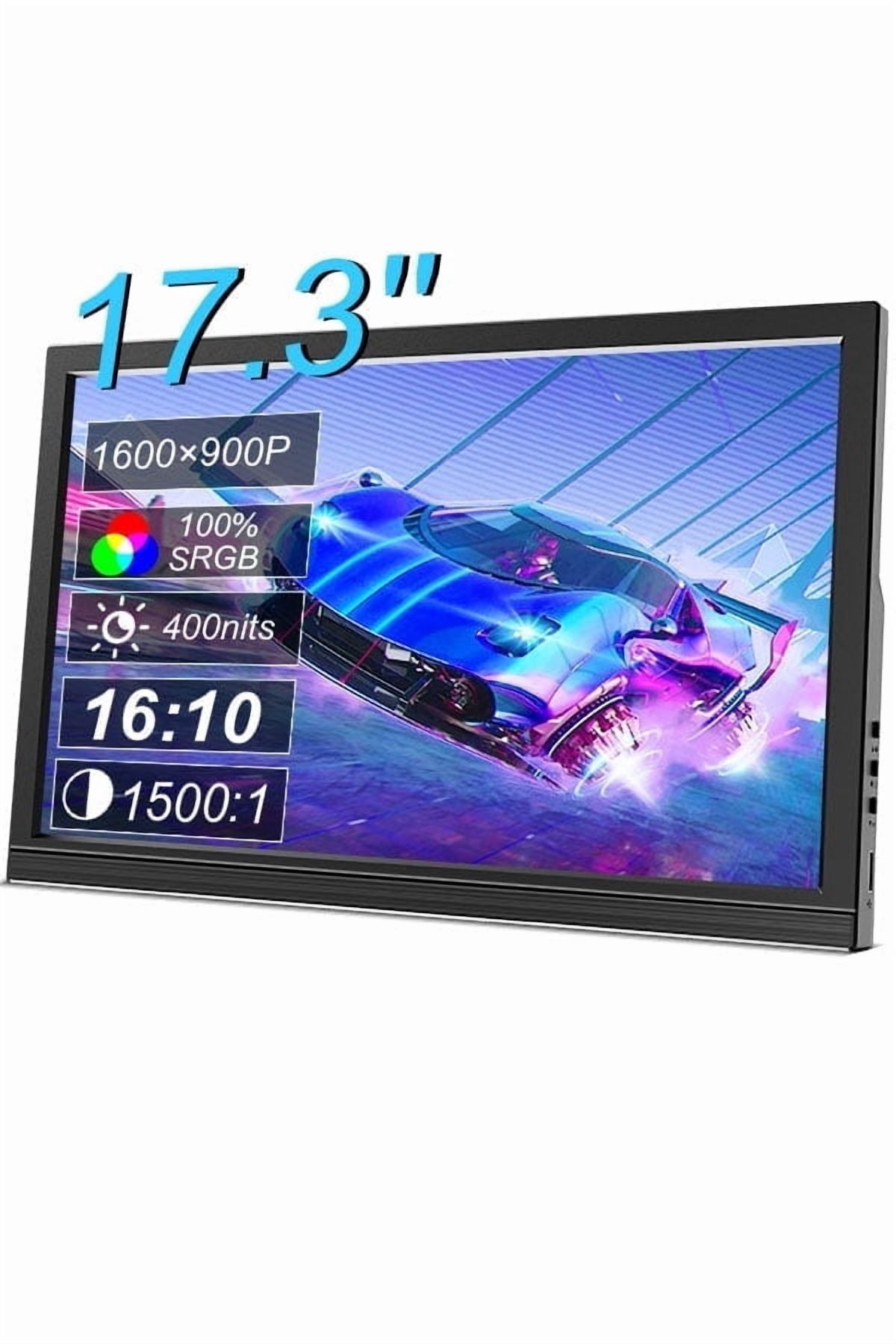17.3 Inch Non-Touch Portable Monitor, 1600x900 HD Resolution, External Second Monitor for Laptop, PC, Phone, Gaming Devices
