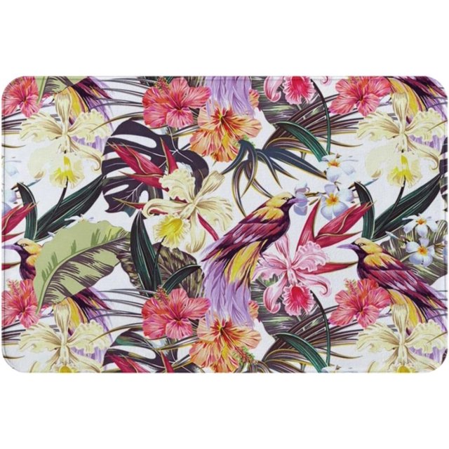 17"×30" Tropical Birds Art Palm Tree Flowers Doormat Entrance Rug