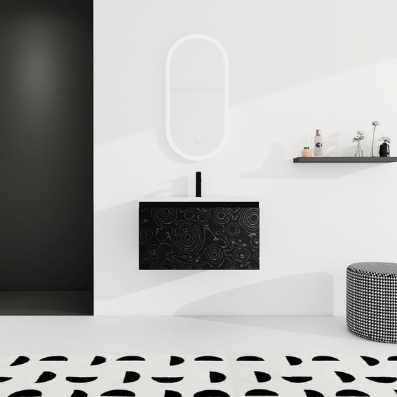 17.30 in High Wall-Mounted - Soft-Close Doors for Quietness - Bathroom Tranquility - Plywood Base Vanity