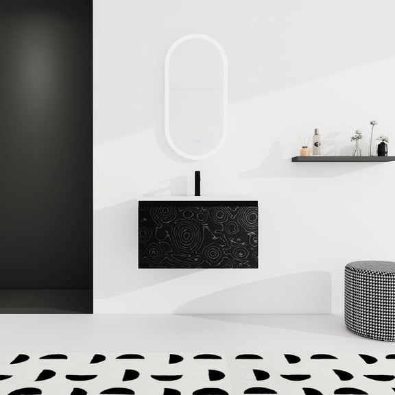 17.30 in High Wall-Mounted - Soft-Close Doors for Quietness - Bathroom Tranquility - Plywood Base Vanity