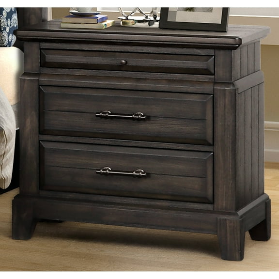 17.31 In. Deep 2 Drawer Nightstand With And Pull Out Tray Finished Solid Wood Space Saving