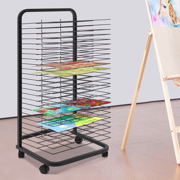 17.32*13.78*30.71in Art Drying Rack -20/25 Flexible Shelves, Mobile Paint Drying Rack with Wheels