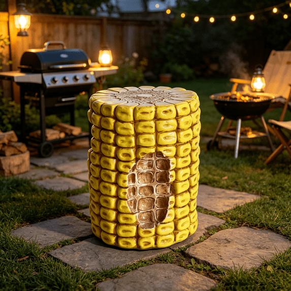 17.32" H Novelty Corn Cob Stool,Resin Vegetable Decorative Fruit Side Table,Outdoor Garden Stool,Multi-Purpose Innovative Garden Furniture,Yellow