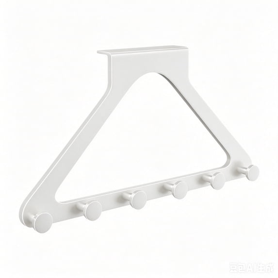 17.32 x 8.66 Inch White Over The Door Triangle Hook Hanger, 6 Peg Door Hook Rack, No Drill Metal Door Hanging Organizer for Hats, Towels, Bags