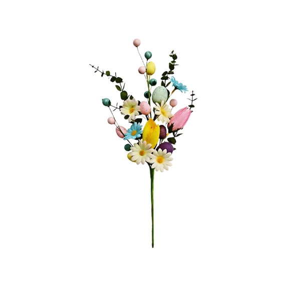 17.32in Artificial Easter Egg Flower Pick with Daisy and Eucalyptus Leaves for Spring Centerpiece, Easter Decorations Floral Stem for Easter Basket and Home Decor
