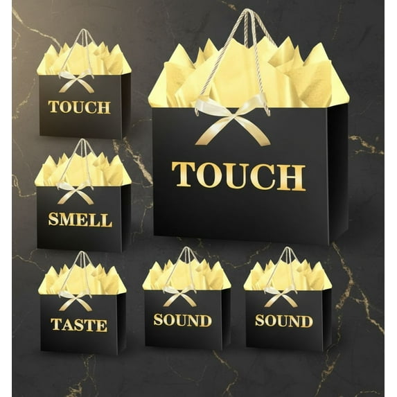 17" Extra Large 5 Senses Gift Bags with Tissue Papers and Ribbons for Men, Women, Him Her Birthday, Anniversary, Wedding, Valentine's Day (Black Gold)