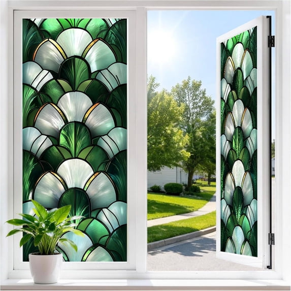 17"*39 Inch European Vintage Stained Glass Window Film,Non-Adhesive Removable Static Cling,UV-Resistant Blackout Window Stickers for Home Kitchen Window Decor