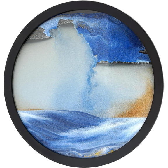 17.3in Sand Art Picture 360Rotating Moving Sand Liquid Motion Moving Sand Art Picture Round Glass 3D Deep Sea Sandscape Ornament Craft Room Wall Decoration with Installed Hook for Home