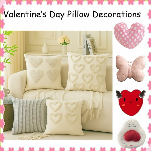 17.3x17.3in Christmas Decor Pillow Covers, Valentines Day Throw Pillow With Bow Design Soft Cushion for Living Room Sofa Girl Room Decoration for Couch Bed Home Valentine Decor, Lazyguy