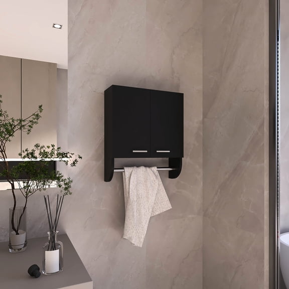 17.4" Wide Compact Storage Cabinet | Dual Shelves & Towel Holder | Bathroom Setup