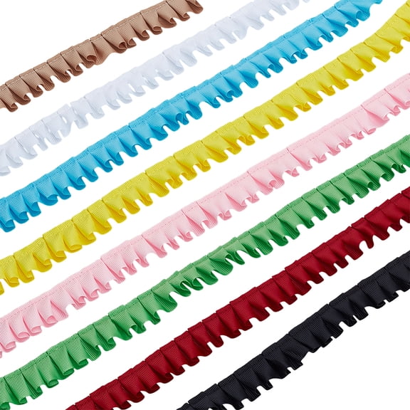 17.49 Yards 8 Colors Ruffle Pleated Lace Trim 1 inch Wide Stain Ruffle Trim Fabric Trims Gathered Gingham Ribbon Fabric Edge Trimming for Women DIY