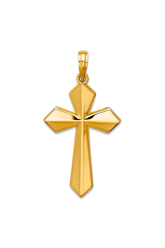 17.4mm 14k Solid Yellow Gold Polished Pointed Christian Religious Faith Cross Pendant Necklace Pendant for Women