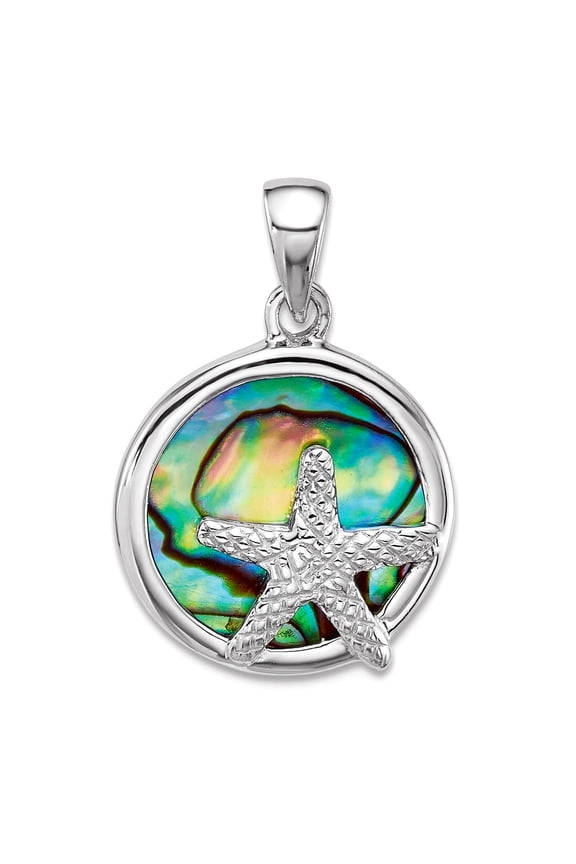 17.4mm 925 Sterling Silver Rhodium Plated Polished Abalone With Sea shell Nautical Starfish Pendant Necklace Pendant for
