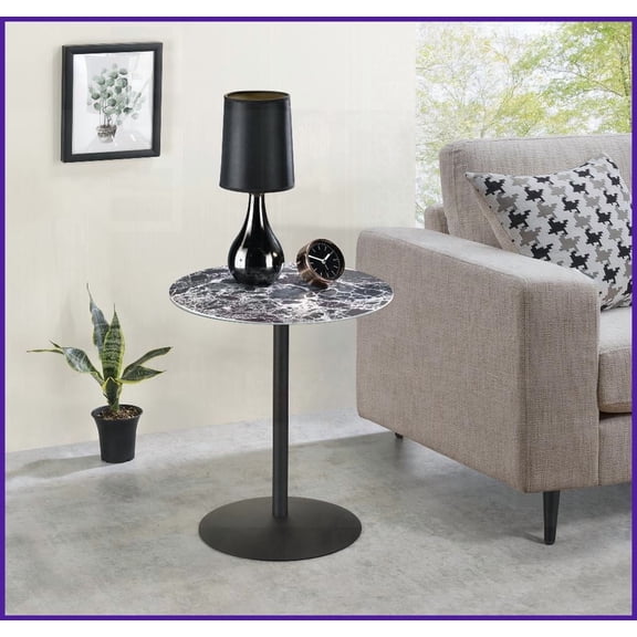 17.5” Coffee Table with Black Marble Textured Top, Steel Base for Living Room, Space-Saving & Sturdy