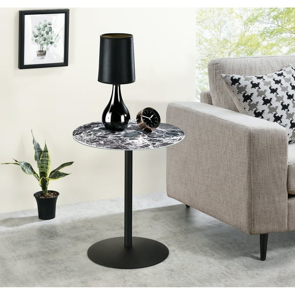 17.5" End Table With A Textured Marble Surface And Stability Platform Construction