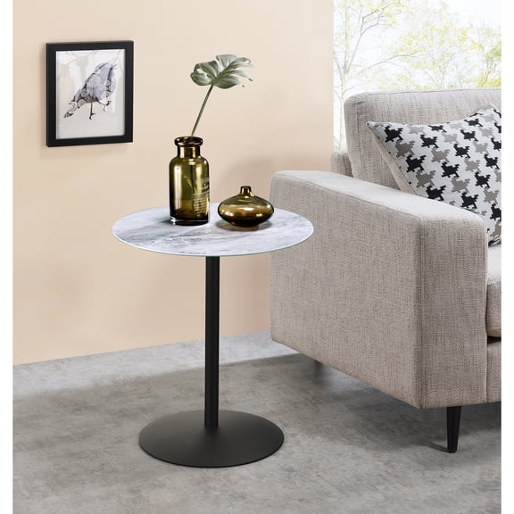 17.5" End Table With Marble-like Textured Top, 3-d Printed, Steel Structure Gray Marble Design, Base, Stable