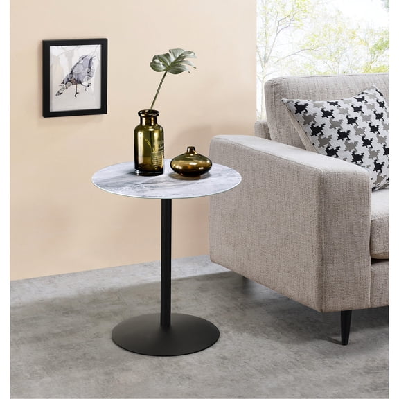 17.5" End Table with Gray Marble - Textured Glass / Space - Efficient and Functional