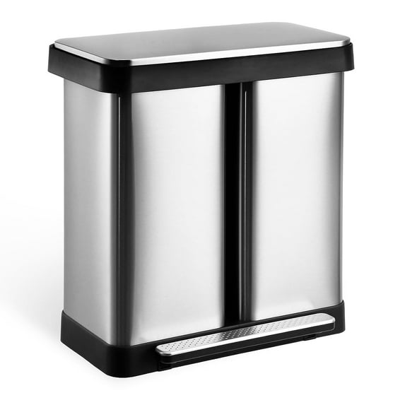 17.5 Gallon Dual Trash Can,Two Compartment Trash Can,Trash Can with Recycling Bin Combo,Double Garbage Cans for Kitchen,8 +9.5 Gallons,Stainless Steel