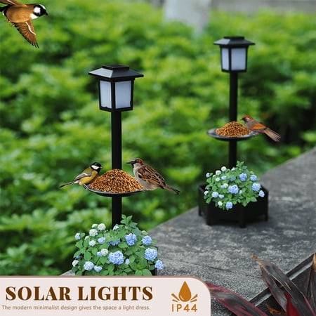 17.5'' High Solar Floor Lamp with Planter & Bird Feeder (3-in-1 Design)