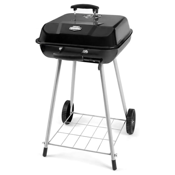 17.5 Inch Square Charcoal Grill with Wheels, Portable Outdoor BBQ Kettle Grill for Patio and Backyard Cooking, Porcelain-Coated Steel Grates and Adjustable Dampers, 302 Sq In Cooking Area, Black