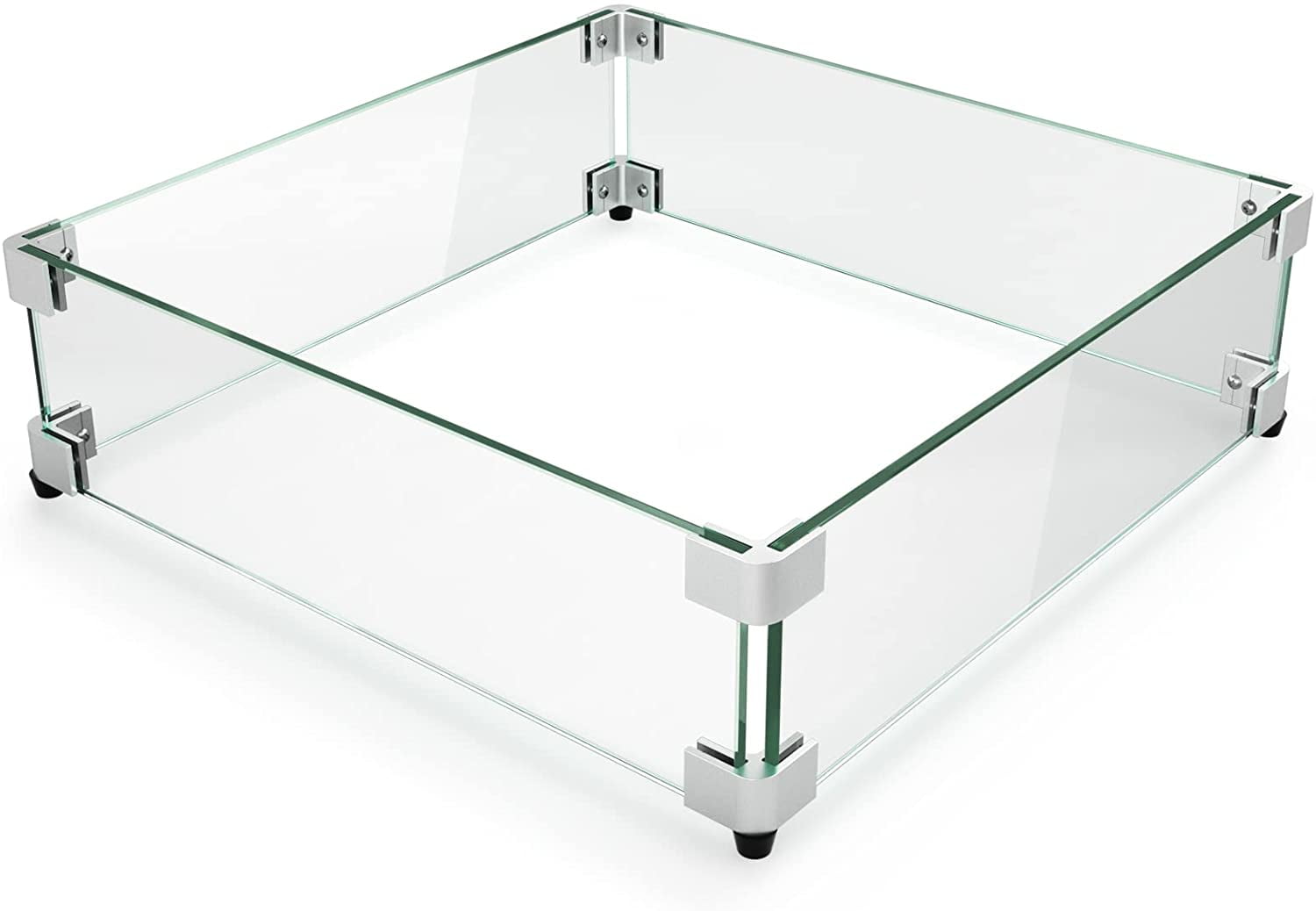Clear Tempered Glass Square Fire Pit Wind Guard with Aluminum Brackets