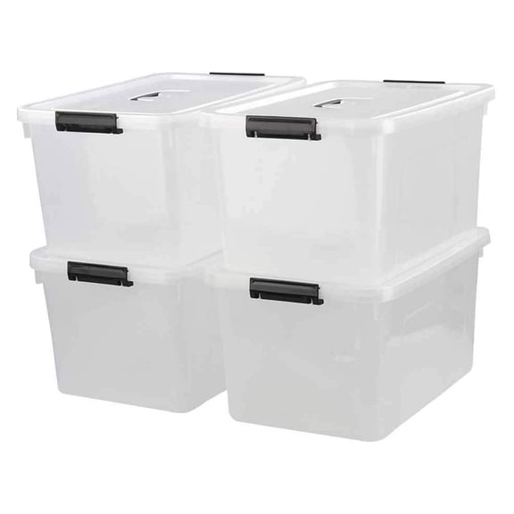 17.5 L Plastic Large Storage Box, Clear Bin with Handle and Lid, Set of 4