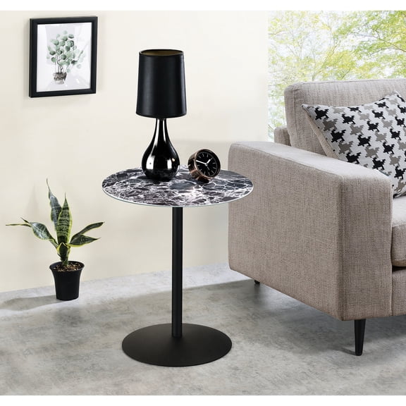 17.5" Marble Glass End Table with 3-D Printed Top and Steel Base / Sturdy and Versatile for Different Spaces