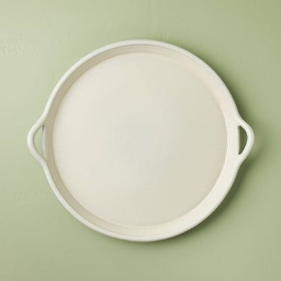 17.5" Oversized Ceramic Tray with Handles Cream