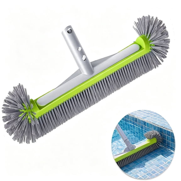 17.5" Pool Brush Head with 7 Rows Nylon Bristles, Heavy Duty Aluminum Back & Round Ends, EZ Clip for Pool Walls & Tile, Vinyl Safe (Green/Grey)