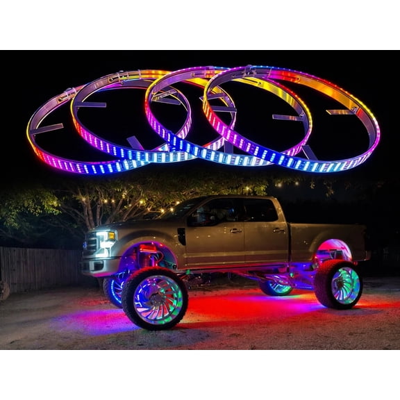 Tzvmnylighting Factory - 17.5" Quad Row Brightest LED Wheel Rim Lights High Lumens for Car Truck Off-Road Multi-Color Chasing Dynamic Tire Well Lighted Wheel Bluetooth + Remote