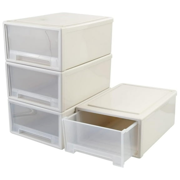 17.5 Quart Stacking Storage Drawer, 4 Pack Plastic Chest of Drawer White 13 Quart