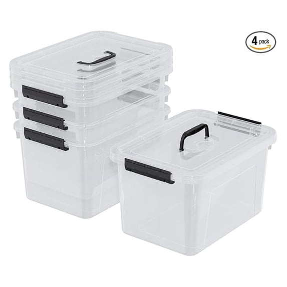 17.5 Quart Storage Bins - 4 Pack Clear Plastic Containers with Lids & Handles - Stackable Organizer for Closet, Garage, Home - 17.5 Qt