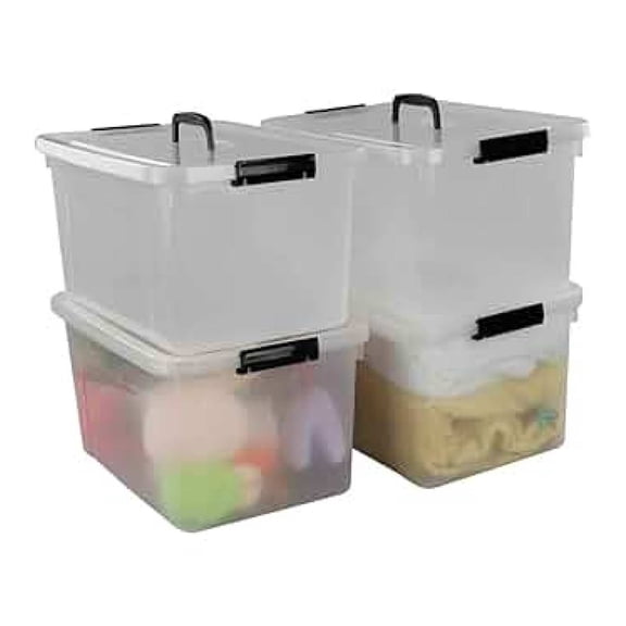 17.5 Quart Storage Containers 4-Pack, Clear Plastic Bins with Lids & Handles - Large Organizer Boxes for Home, Closet, Office - Translucent Stackable Storage