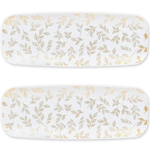 17.5" Rectangle Plastic Serving Tray 2-Pack, Disposable Serveware for Appetizers Fruits Desserts, Ideal Party Platter for Wedding Holiday & Events