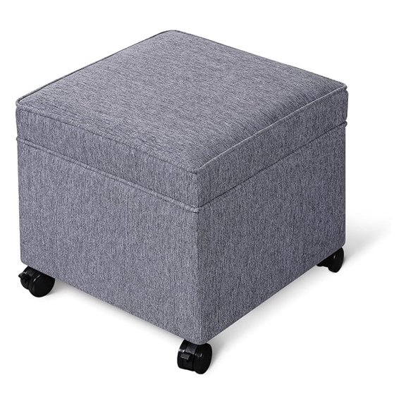 17.5" Rolling Storage Ottoman, Linen Footrest Stool Coffee Table - Grey